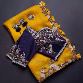 Yellow Colour Rangoli Silk Sequence Embroidery Work Saree With Blouse