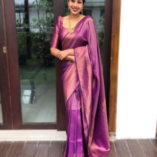 Ratatouille Purple Soft Silk Saree with Splendiferous Blouse Piece