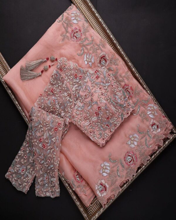 Pink havy ston work Rangoli Silk Sequence Embroidery Work Saree With Blouse