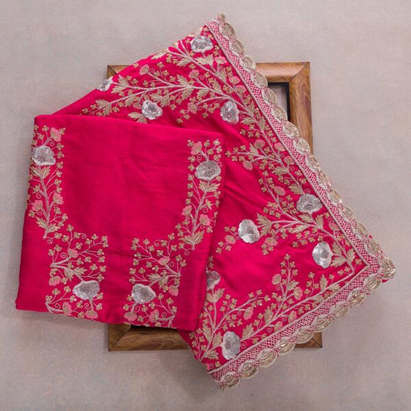 Rani Pink Colour Rangoli Silk Sequence Embroidery Work Saree With Blouse - Image 2