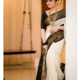 Moiety Off White Soft Banarasi Silk Saree With Panoply Blouse Piece