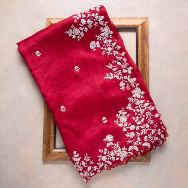 Red Colour Rangoli Silk Sequence Embroidery Work Saree With Blouse - Image 2