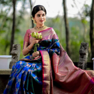 The Silk Women's Shiny Sapphir Soft Silk Desginer Banarasi Saree with 0.80 m Attached Blouse