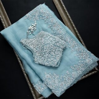 Sky Blue Colour Rangoli Silk Sequence Embroidery Work Saree With Blouse