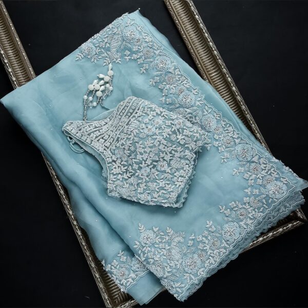 Sky Blue Colour Rangoli Silk Sequence Embroidery Work Saree With Blouse