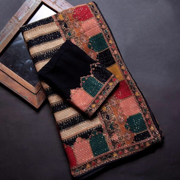 Attractive Black And Multi Color Silk Saree With Lovely Blouse Piece