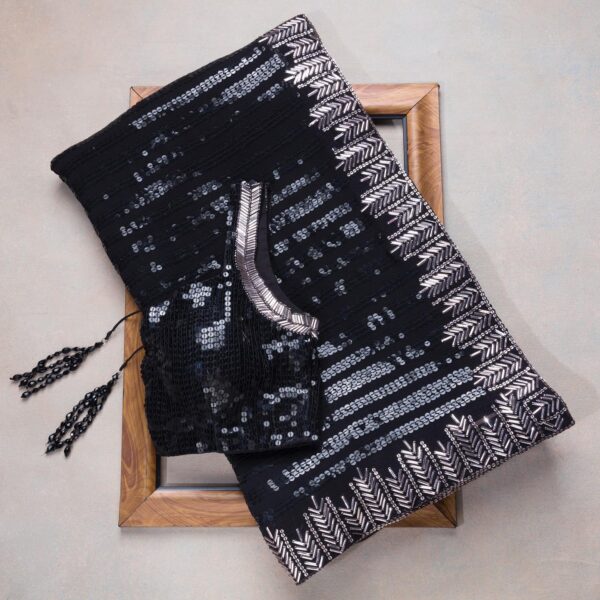 Black Silver Colour Rangoli Silk Sequence Embroidery Work Saree With Blouse