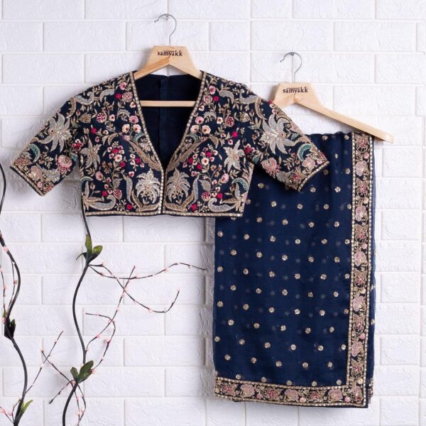 Navy Blue Colour Rangoli Silk Sequence Embroidery Work Saree With Blouse - Image 3