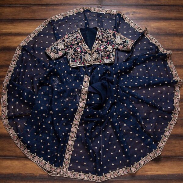 Navy Blue Colour Rangoli Silk Sequence Embroidery Work Saree With Blouse - Image 4