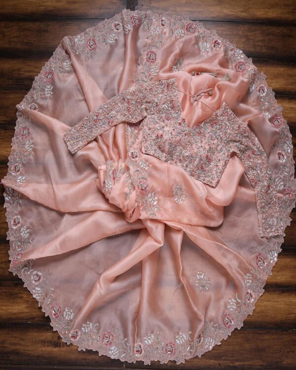 Pink havy ston work Rangoli Silk Sequence Embroidery Work Saree With Blouse - Image 3