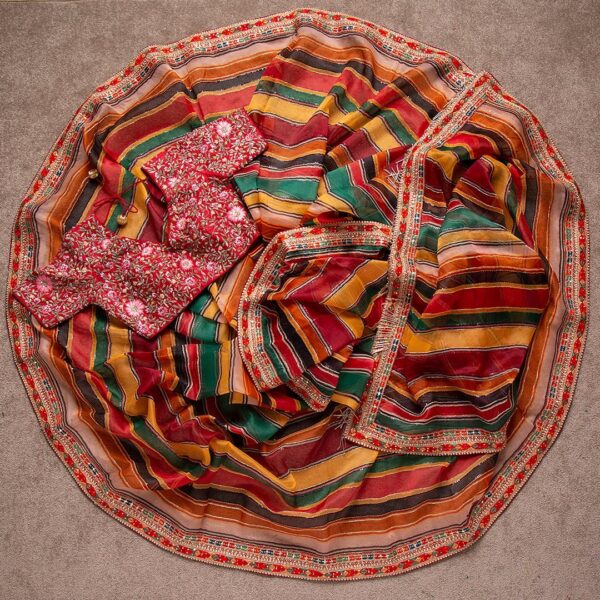 Multy Colour Rangoli Silk Sequence Embroidery Work Saree With Blouse - Image 3