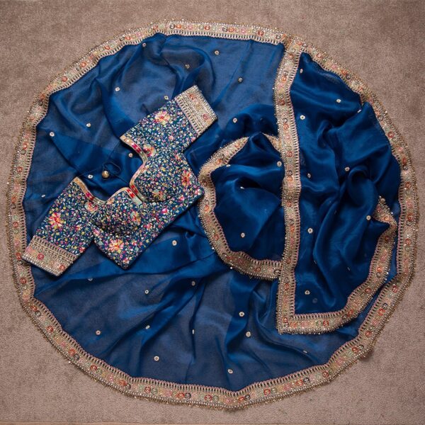 Dark Blue Pink Colour Rangoli Silk Sequence Embroidery Work Saree With Blouse - Image 4