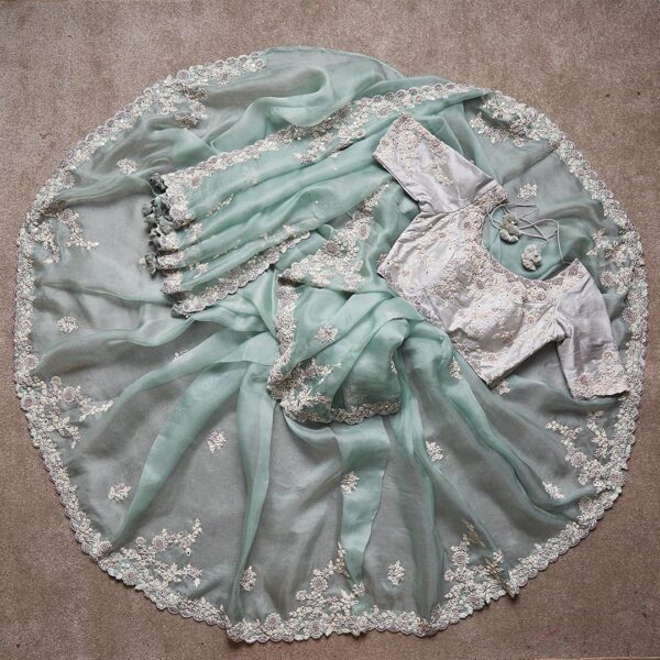 Rama Colour Rangoli Silk Sequence Embroidery Work Saree With Blouse - Image 3