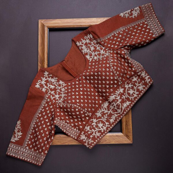 Brown Colour Rangoli Silk Sequence Embroidery Work Saree With Blouse - Image 3