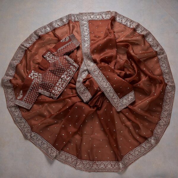 Brown Colour Rangoli Silk Sequence Embroidery Work Saree With Blouse - Image 4
