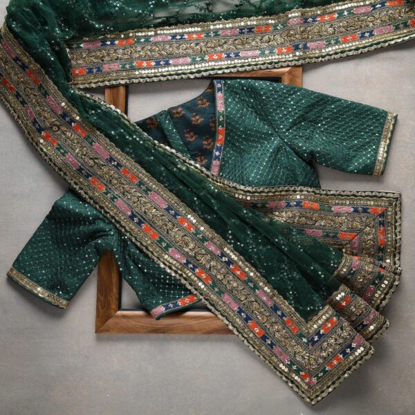 Green Colour Rangoli Silk Sequence Embroidery Work Saree With Blouse - Image 3