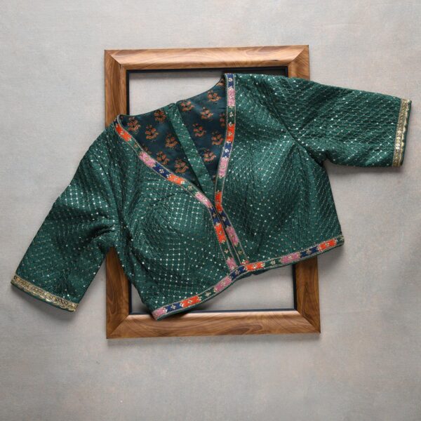 Green Colour Rangoli Silk Sequence Embroidery Work Saree With Blouse - Image 4