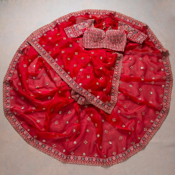 Red Havy Ston Work Rangoli Silk Sequence Embroidery Work Saree With Blouse - Image 4