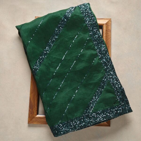 Dark green Colour Rangoli Silk Sequence Embroidery Work Saree With Blouse - Image 3