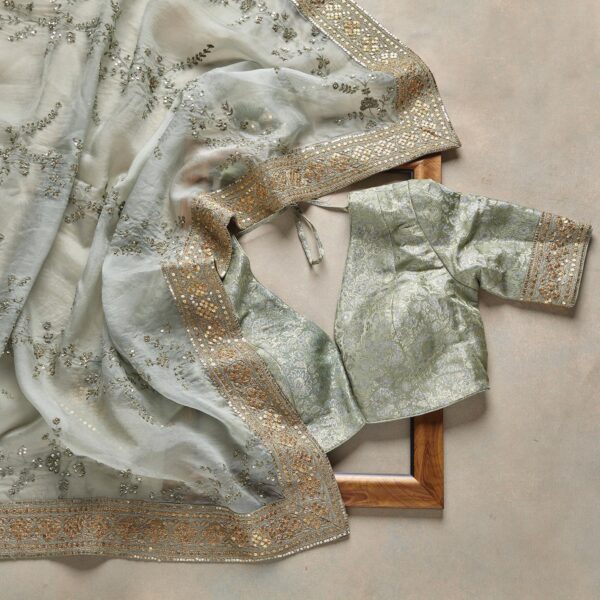 Grey Colour Rangoli Silk Sequence Embroidery Work Saree With Blouse - Image 3