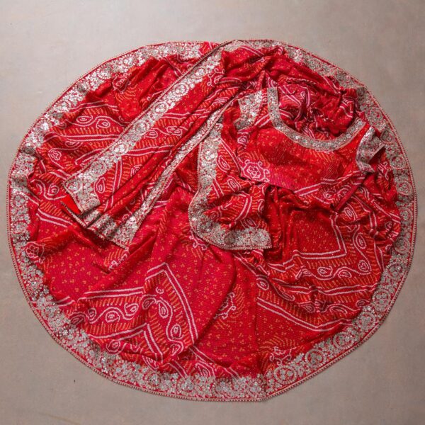 Red Bandhani Colour Rangoli Silk Sequence Embroidery Work Saree With Blouse - Image 3