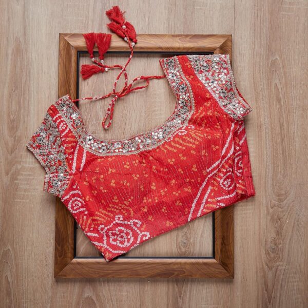 Red Bandhani Colour Rangoli Silk Sequence Embroidery Work Saree With Blouse - Image 4