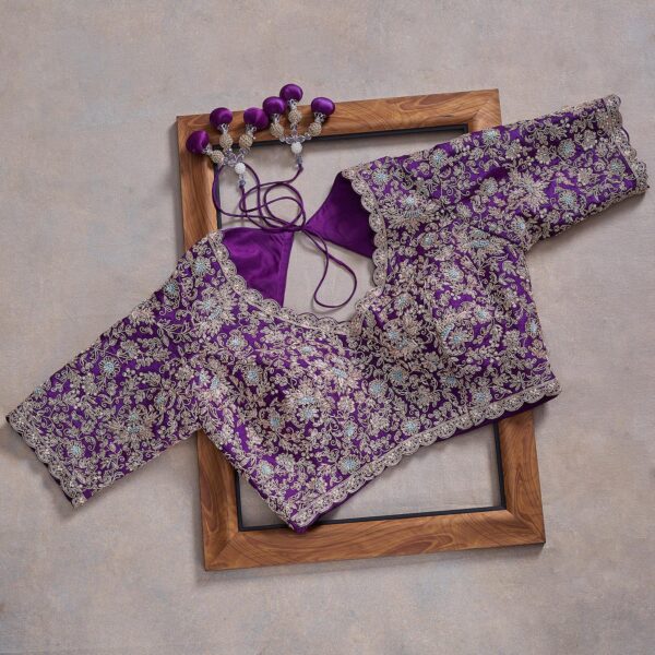 Violet Colour Rangoli Silk Sequence Embroidery Work Saree With Blouse - Image 4