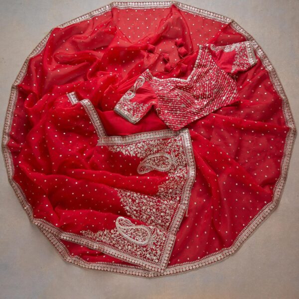 Red Colour Rangoli Silk Sequence Embroidery Work Saree With Blouse - Image 3