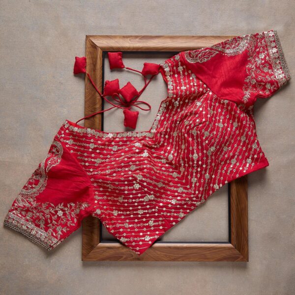 Red Colour Rangoli Silk Sequence Embroidery Work Saree With Blouse - Image 2