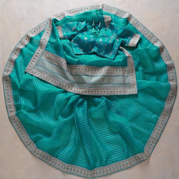 Rama Colour Rangoli Silk Sequence Embroidery Work Saree With Blouse - Image 3