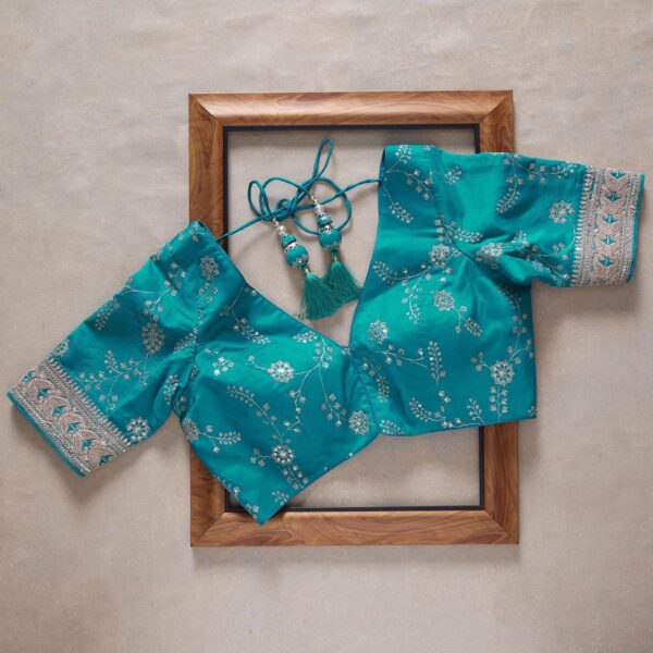 Rama Colour Rangoli Silk Sequence Embroidery Work Saree With Blouse - Image 4
