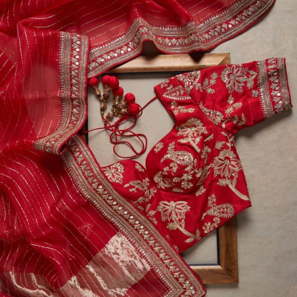 Red Colour Rangoli Silk Sequence Embroidery Work Saree With Blouse - Image 4