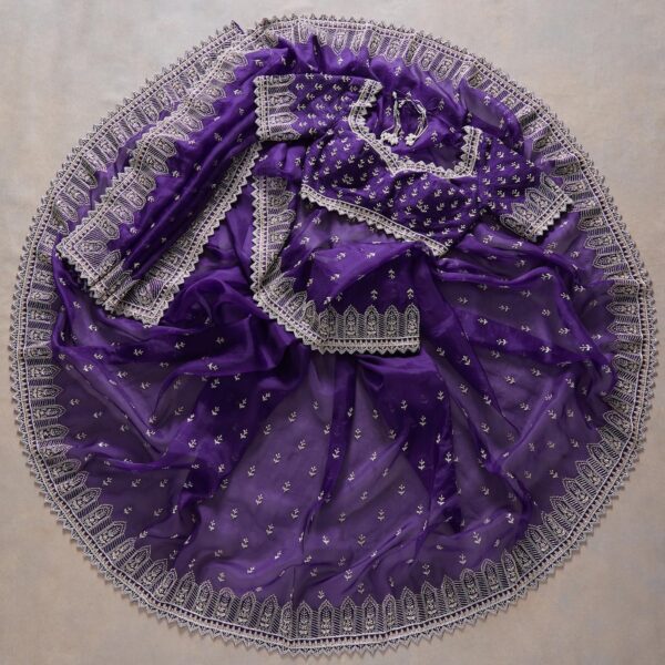 Purple Colour Rangoli Silk Sequence Embroidery Work Saree With Blouse - Image 3