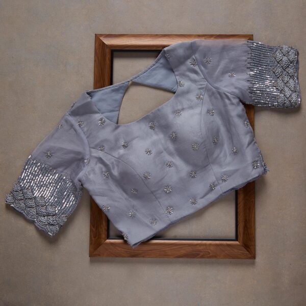 Grey Colour Rangoli Silk Sequence Embroidery Work Saree With Blouse - Image 3