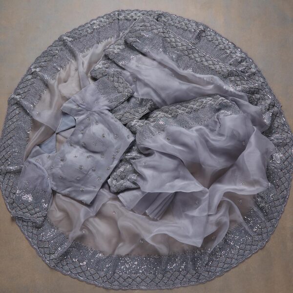 Grey Colour Rangoli Silk Sequence Embroidery Work Saree With Blouse - Image 4