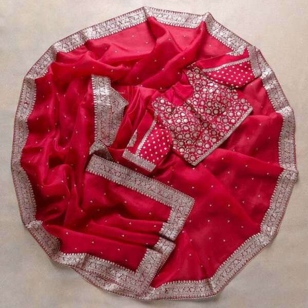 Pink Colour Rangoli Silk Sequence Embroidery Work Saree With Blouse - Image 3