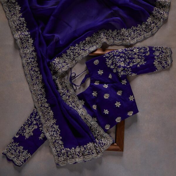 Purple Ston Work Rangoli Silk Sequence Embroidery Work Saree With Blouse - Image 4