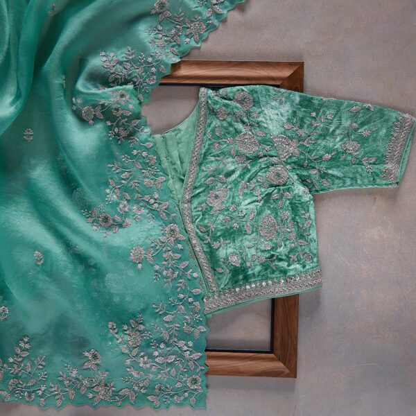 Firozi Colour Rangoli Silk Sequence Embroidery Work Saree With Blouse - Image 5