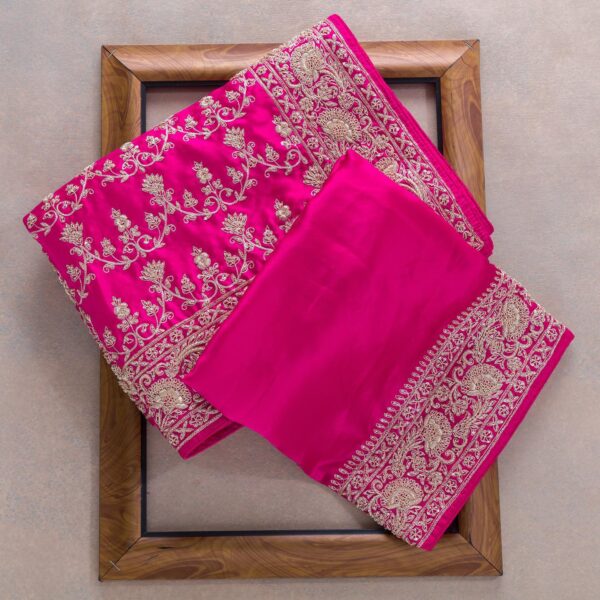 Pink Colour Rangoli Silk Sequence Embroidery Work Saree With Blouse - Image 3