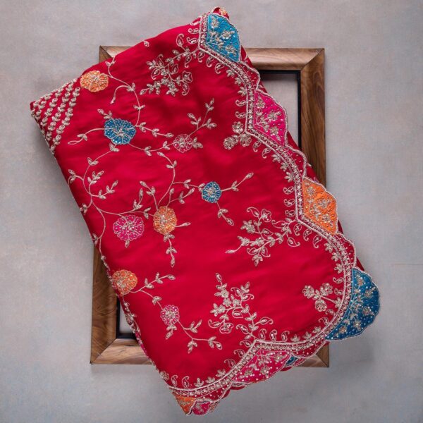 Red Colour Rangoli Silk Sequence Embroidery Work Saree With Blouse - Image 3
