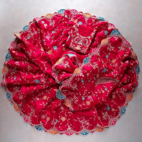 Red Colour Rangoli Silk Sequence Embroidery Work Saree With Blouse - Image 4