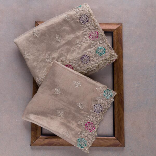 Cream Colour Rangoli Silk Sequence Embroidery Work Saree With Blouse - Image 3