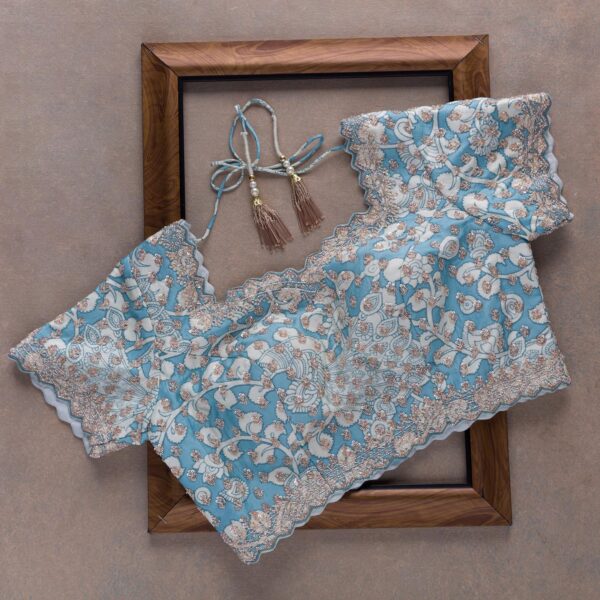 Sky Blue Colour Rangoli Silk Sequence Embroidery Work Saree With Blouse - Image 3
