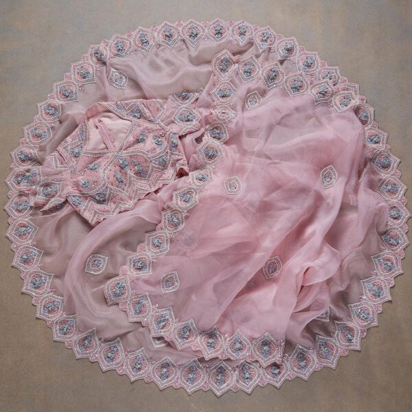 Baby Pink Colour Rangoli Silk Sequence Embroidery Work Saree With Blouse - Image 4