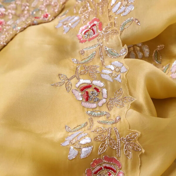 Light Yellow Colour Rangoli Silk Sequence Embroidery Work Saree With Blouse - Image 4