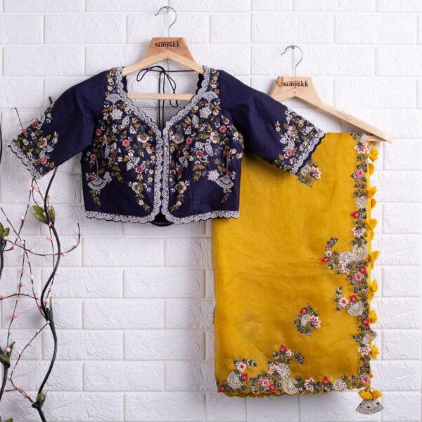 Yellow Colour Rangoli Silk Sequence Embroidery Work Saree With Blouse - Image 4