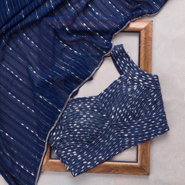 Blue Colour Rangoli Silk Sequence Embroidery Work Saree With Blouse - Image 3