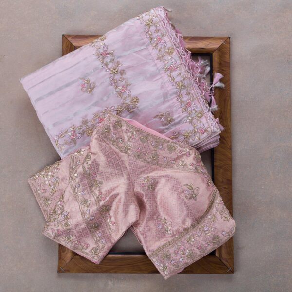 Light Pink Colour Rangoli Silk Sequence Embroidery Work Saree With Blouse - Image 4