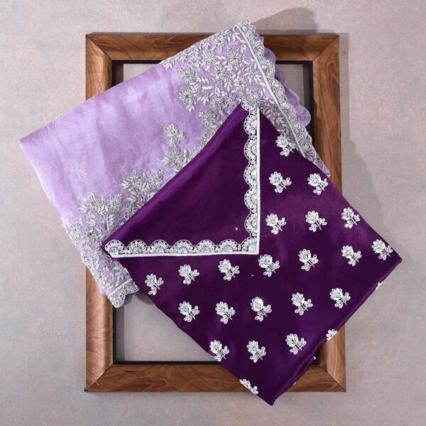 Purple Colour Rangoli Silk Sequence Embroidery Work Saree With Blouse - Image 3