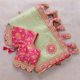 Pista Pink Colour Rangoli Silk Sequence Embroidery Work Saree With Blouse